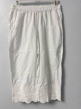 Cynthia Rowley 100% Cotton Sleepwear Crop Pants White Embroidered Womens